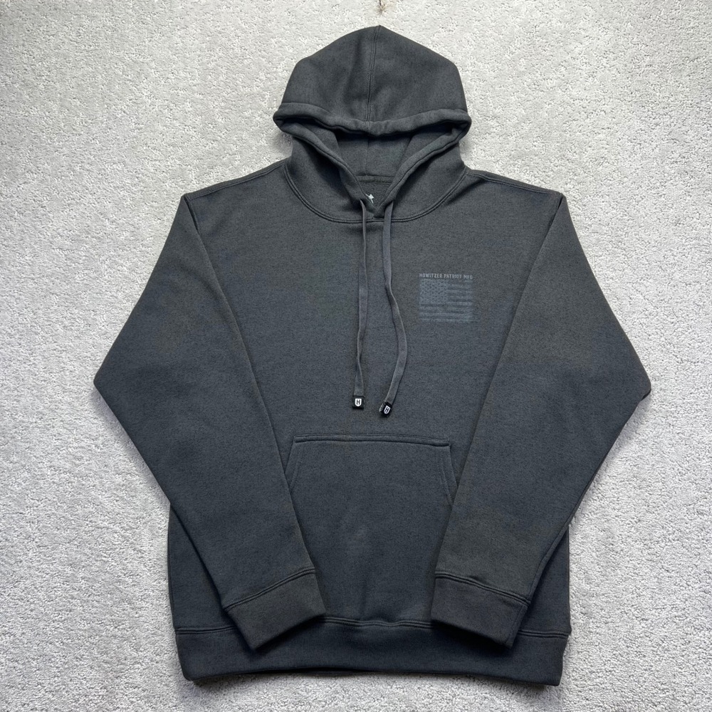 Howitzer Patriot MFG Hoodie Mens Medium Gray Knit Fleece American Flag Graphic